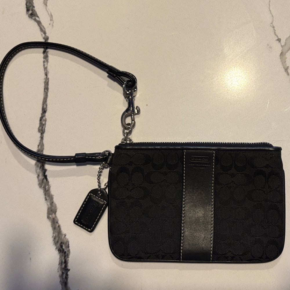 Black Signature Coach Wristlet Clutch